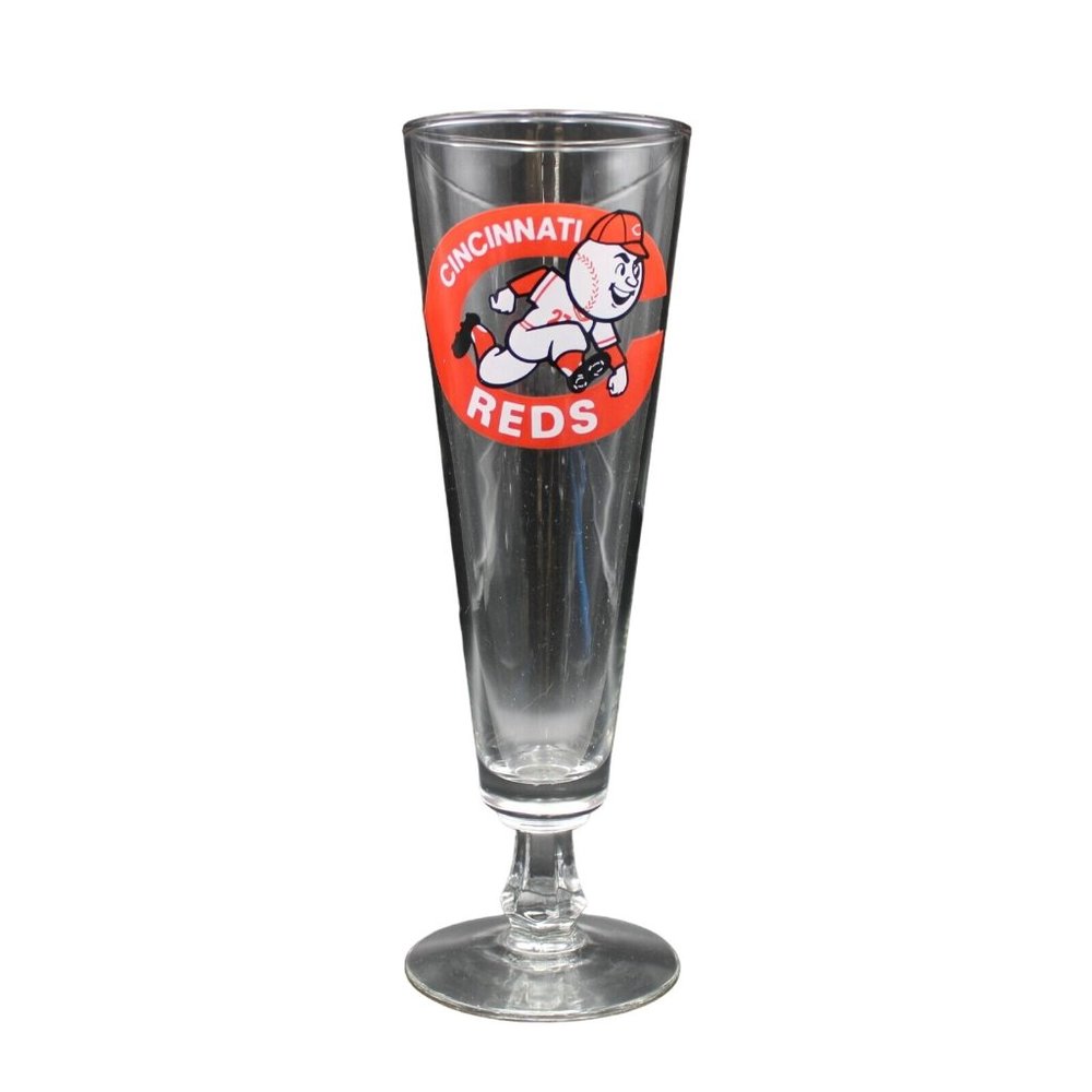 Cincinnati Reds Logo 90 Libby 6425 Footed 10oz Pilsner Beer Bar Glass Breweriana